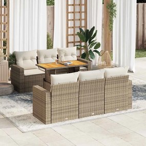 vidaXL 7 pcs conjunto de sofás p/ jardim com almofadões vime PE bege