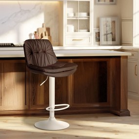 Banco de bar em couro sintético com estrutura branca 92-113 x 46 x 54 cm castanho