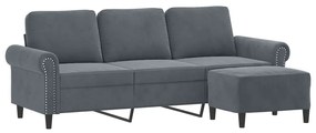 Sofá de 3 lugares com apoio de pés 180 cm veludo cinza-escuro