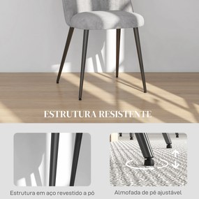 Conjunto de 4 Cadeiras de Sala de Jantar Modernas Cadeiras Estofadas em Veludo com Encosto Alto e Pés de Aço 50x52x83 cm Cinza