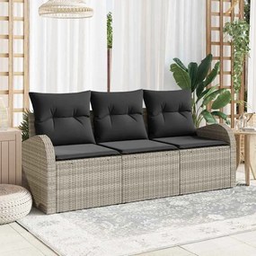 vidaXL Conjunto de Sofá de Jardim de 3 Peças com Almofadas Cinza Claro de Ratan