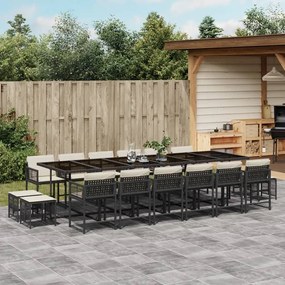 vidaXL 17 pcs conjunto de jantar p/ jardim c/ almofadões vime PE preto