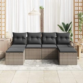 Conjunto de Sofá de Jardim com 6 Peças e Almofadas Cinza em Polyrattan