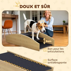 Balança de agilidade para cães reversível 2 em 1, escada para cães com 3 degraus em madeira, 80 x 39,5 x 20 cm, madeira natural