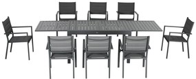 Outsunny Conjunto Móveis de Jardim 9 Peças Conjunto de Refeição para Varanda com Mesa Extensível 8 Cadeiras Empilháveis Estrutura de Alumínio e Assento de Textilene 135-270x89x74cm Cinza