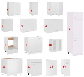 14 pcs conjunto armários de cozinha contraplacado branco