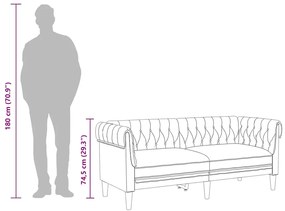 Sofá chesterfield de 2 lugares tecido cinzento-claro