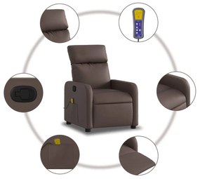 Poltrona de massagens reclinável couro artificial castanho