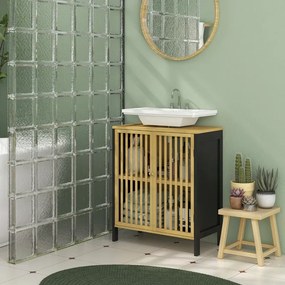 Móvel de lavatório 60 x 30 x 70 cm (NÃO INCLUIDO) com 2 portas e prateleira ajustável , armário de arrumação para lavatório em preto, natural