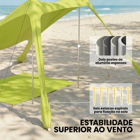 Tenda de Praia Dobrável com Tapete UPF50+ Postes de Alumínio Pá Estacas e Bolsa de Transporte 208x200 cm Verde
