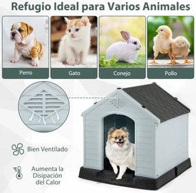 Casota de plástico para cães com piso elevado e válvulas de ar, ideal para cães pequenos e médios branco e cinza