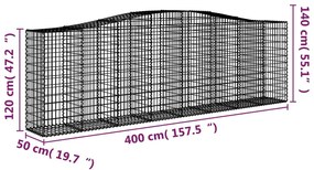 Cestos gabião arqueados 3pcs 400x50x120/140cm ferro galvanizado