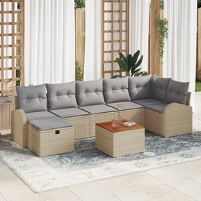 vidaXL Conjunto de Sofá de Jardim 8 Peças com Almofadas Bege Polirattan