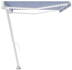 Toldo retrátil manual com LED 500x350 cm azul e branco