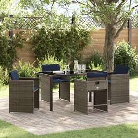 Conjunto de Jantar de Jardim de 5 Peças com Almofadas em Rattan Polipr