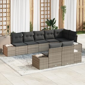 Conjunto de Sofá de Jardim de 8 Peças com Almofadas Cinzas em Rattan S