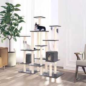 vidaXL Árvore p/ gatos c/ postes arranhadores sisal 145cm cinza-escuro