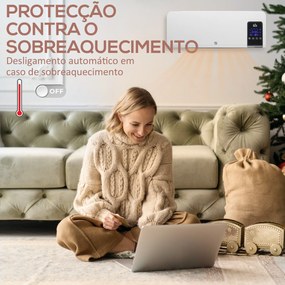 Aquecedor Elétrico de Parede 1000W/2000W Aquecedor com Ecrã LED Controlo Remoto Termostato Temporizador para Áreas de 15-20 m² 54,5x12x21,5 cm Branco