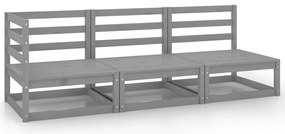 3 pcs conjunto lounge de jardim pinho maciço cinzento
