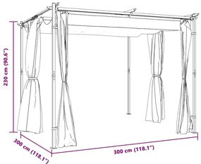 Gazebo com cortinas 3x3 m aço cinzento-acastanhado