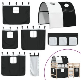 Cama alta criança c/ túnel 80x200 cm pinho maciço branco/preto