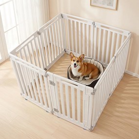 Conjunto de 7 Painéis para Parque para Cães com Porta, 53 x 81 cm, Configuração Flexível, Branco