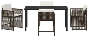 Conjunto de Jantar Jardim 5 Peças com Almofadas de Rattan Sintético Ma
