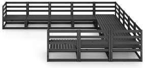 11 pcs conjunto lounge de jardim pinho maciço