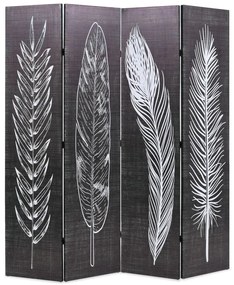 vidaXL Biombo dobrável com estampa de penas 160x170 cm preto e branco
