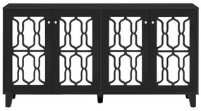 Aparador com Espelho e Puxadores de Cristal, 4 Portas e Prateleiras Móveis para Sala de Estar e Sala de Jantar,160x40x84cm, Preto