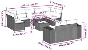 10 pcs conjunto sofás de jardim c/ almofadões vime PE preto