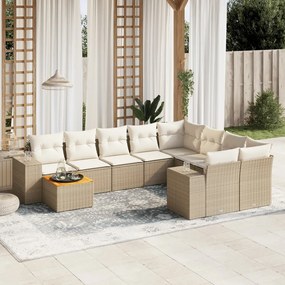 vidaXL 10 pcs conjunto de sofás p/ jardim com almofadões vime PE bege