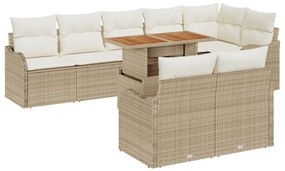 Conjunto de Sofá de Jardim vidaXL 9 Peças com Almofadas Bege Rattan Poliéster