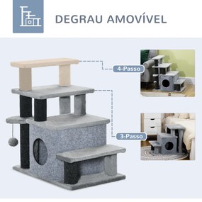 Escada para Gatos de 4 Degraus Escada para Animais de Estimação com Altura Ajustável Caverna Bola Suspensa e Postes para Cama Sofá Carga Máxima 10kg 6