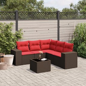 vidaXL 6 pcs conjunto de sofás jardim c/ almofadões vime PE castanho