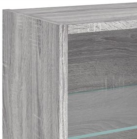Mesa de cabeceira de parede com luzes LED cinzento sonoma