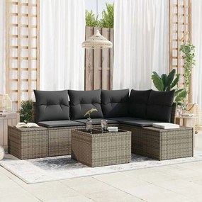 vidaXL Conjunto de Sofá de 4 Peças para Jardim com Almofadas em Cinza e Vime Sintético