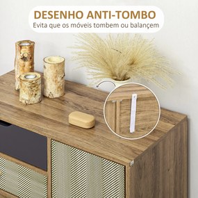 Cómoda com 4 Gavetas Gaveteiro de Madeira com Porta Prateleira Ajustável e Pés de Metal para Sala de Estar Dormitório Cozinha 79x39x86cm Castanho