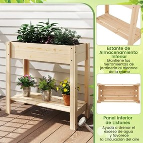 Floreira de Jardim 81 x 37 x 77 cm Elevada de Madeira com Pernas Floreira Elevada com Estante Drenagem Caixa de Plantação Interior e Exterior Floreira