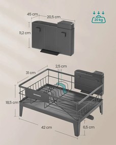 Escorredor louça giratório 31 x 42 x 18,5 cm com tabuleiro e suporte para talheres cinza antracite
