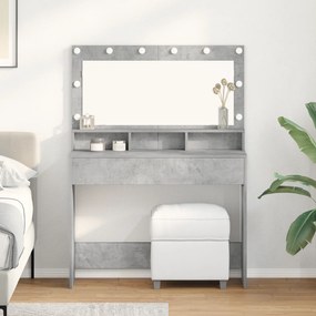 Mesa de Maquilhagem com Luzes LED Cinza Concreto 100x41x135 cm