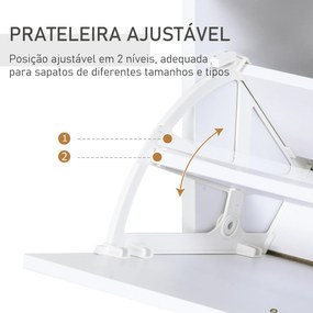 Móvel Sapateira de 2 Portas Sapateira Estreito para 12 Pares de Sapatos com Gaveta Prateleira Aberta e Bancada de Vidro para Corredor Entrada Carga Má