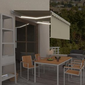 Toldo retrátil manual com estore/LED 3x2,5 m cor creme