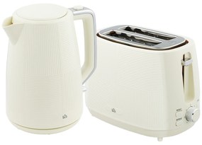 HOMCOM Conjunto de Torradeira e Jarro de Água Elétrico de Aço Inoxidável 2200W 1,7L Torradeira de Pão 2 Fatias 3 Funções Creme