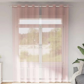 Cortinas de voile com ilhós 2 pcs rosa 140x300 cm