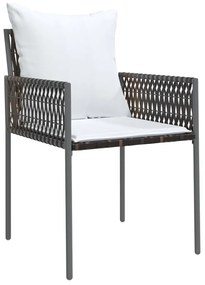 3 pcs conjunto de jantar p/ jardim c/ almofadões vime PE e aço