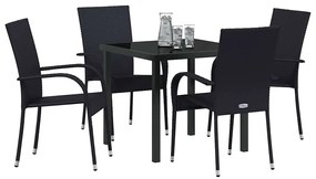 Conjunto de Jantar para Jardim 5 pcs Preto Rattan de PE