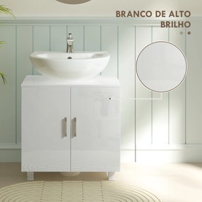 Móvel para Lavatório (não incluido) Pousar com 2 Portas de MDF 2 Prateleiras e Sistema Anti-Tombo para Casa de Banho 60x35x60 cm Branco