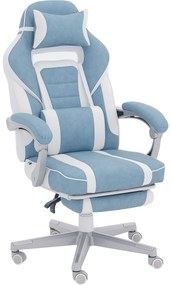 HOMCOM Cadeira Gaming Cadeira de Escritório Reclinável Apoio para os Pés Retrátil Suporte Lombar e Almofada para a Cabeça 63x63x115,5-123 cm Azul