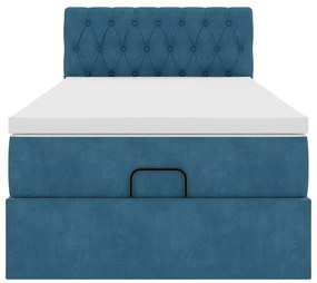 Estrutura cama otomana com colchão azul escuro 90x190cm veludo